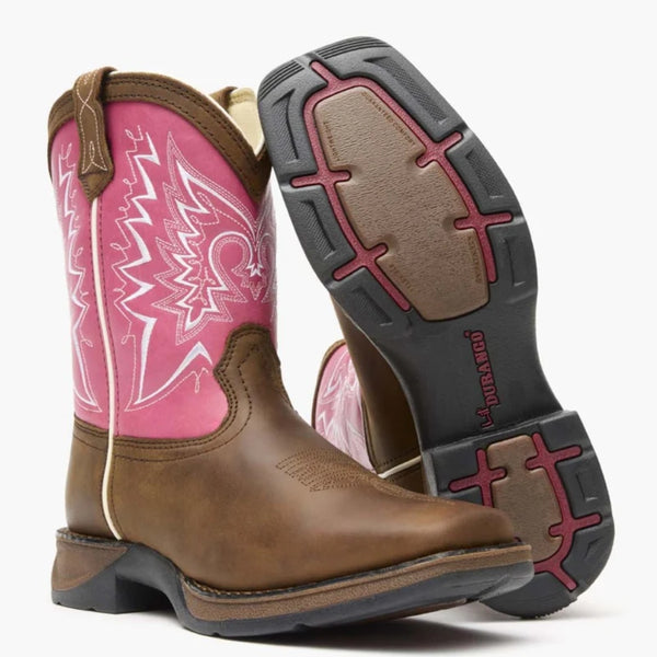 DWBT094 Durango Youth Let Love Fly Square Toe Western Boot - Brown & Pink