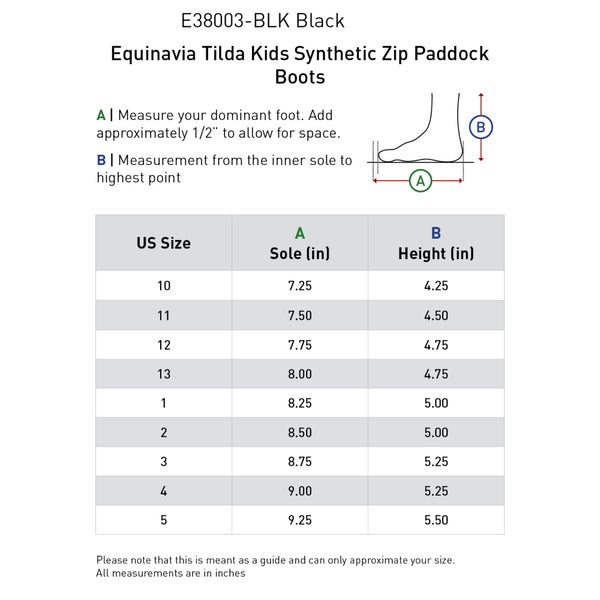 E38003 Equinavia Kids Tilda Synthetic Zip Paddock Boots - Black
