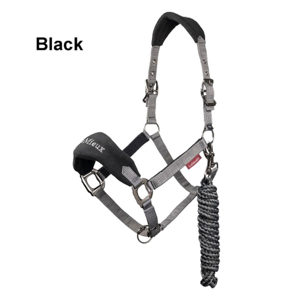 IT00826 Vogue Fleece Cushion Headcollar Halter & Lead Rope Set - Black