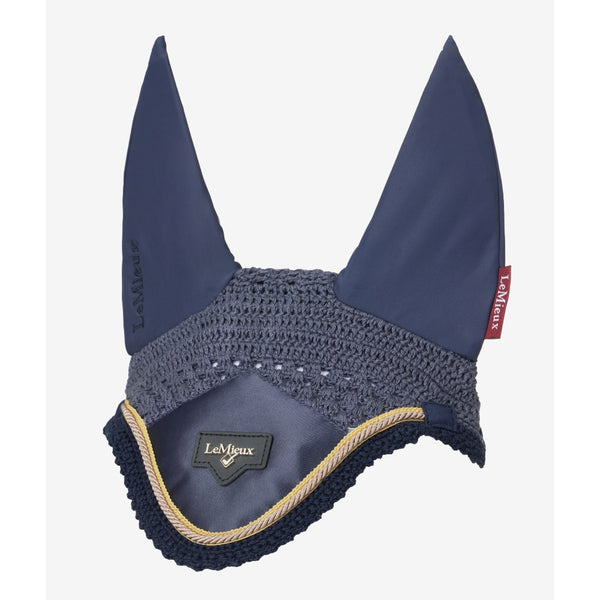 IT05939 LeMieux Loire Satin Fly Veil Hood Lycra Bonnet - Dusk Blue