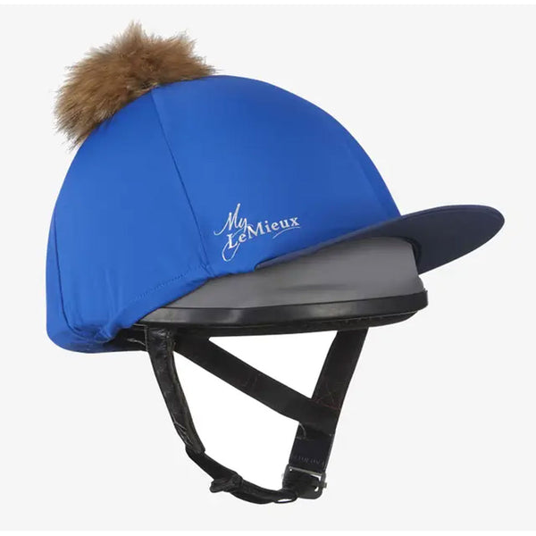 IT06780 LeMieux Classique Pom Hat Silk Helmet Cover - Benetton Blue