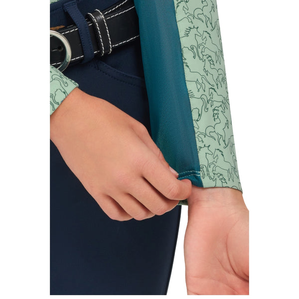 LBJ843 RJ Classics Girls Libby Jr Quarter Zip Schooling Shirt - Green Paddock Play Print