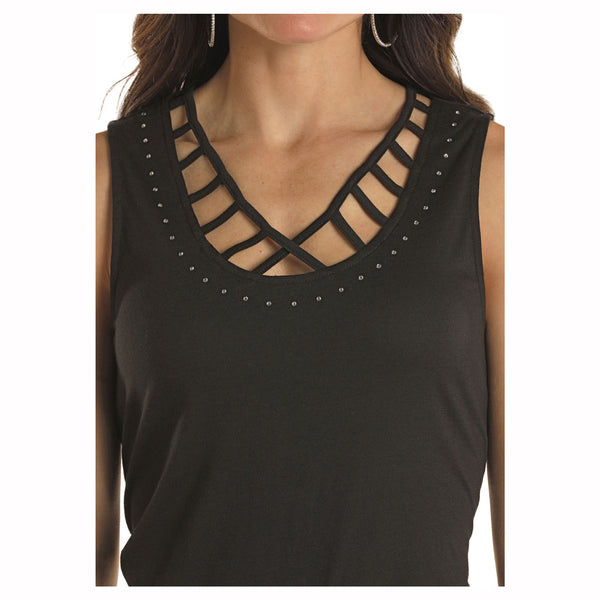 LW20T02899 Panhandle Women's Strappy Tank with Rhinestones - Black