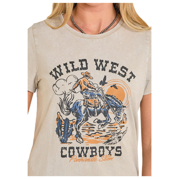 LW21T07982 Panhandle Women's Wild West Cowboys Short Sleeve Tee - Natural