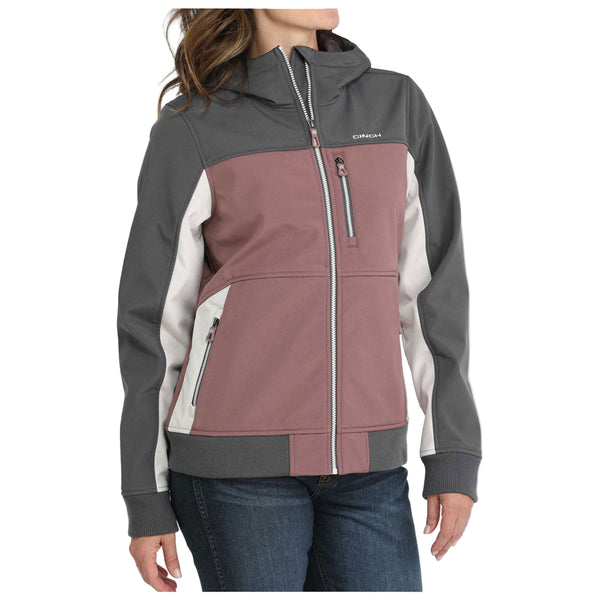 MAJ9844003 Cinch Women's Color Block Bonded Hooded Jacket - Grey, Mauve & White
