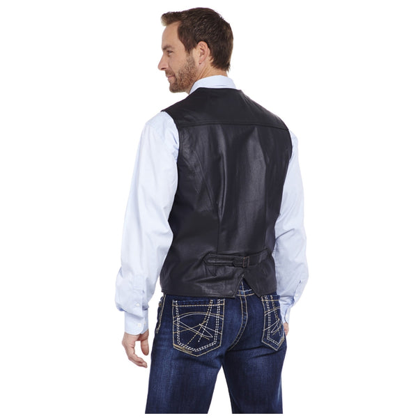 ML1059 Cripple Creek Men's Snap Front Smooth Leather Vest - Black