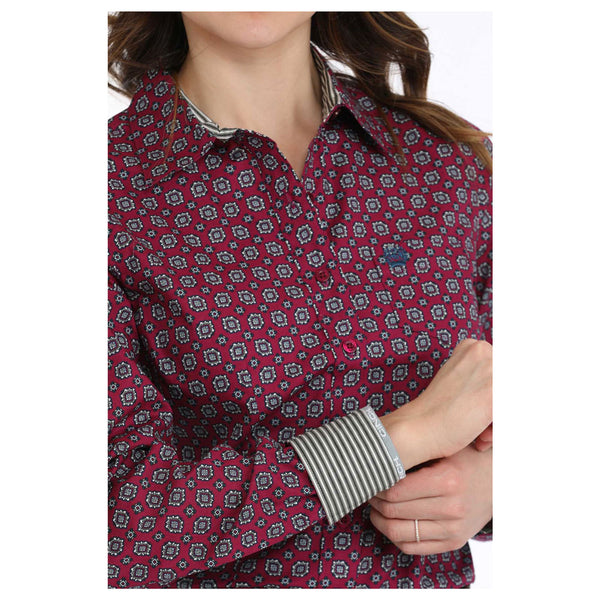 MSW9164238 Cinch Women's Long Sleeve Western Button Shirt - Burgundy Print