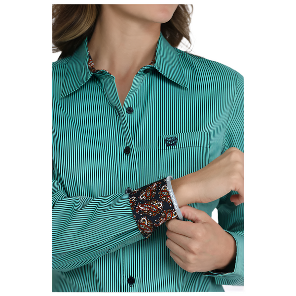 MSW9164255 Cinch Women's Long Sleeve Button Up Western Shirt - Turquoise Stripe