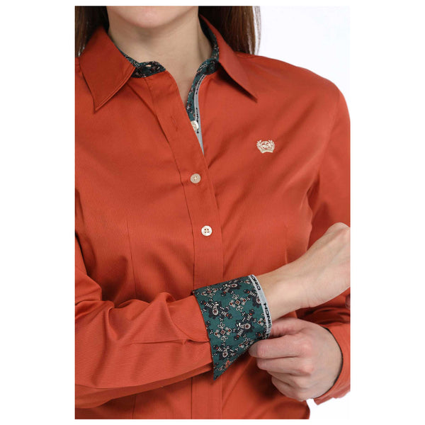 MSW9165063 Cinch Women's Long Sleeve Button Up Western Shirt - Copper Stripe