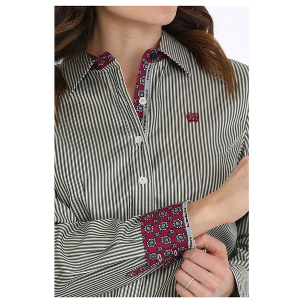 MSW9165065 Cinch Women's Long Sleeve Western Button Shirt - Black Stripe