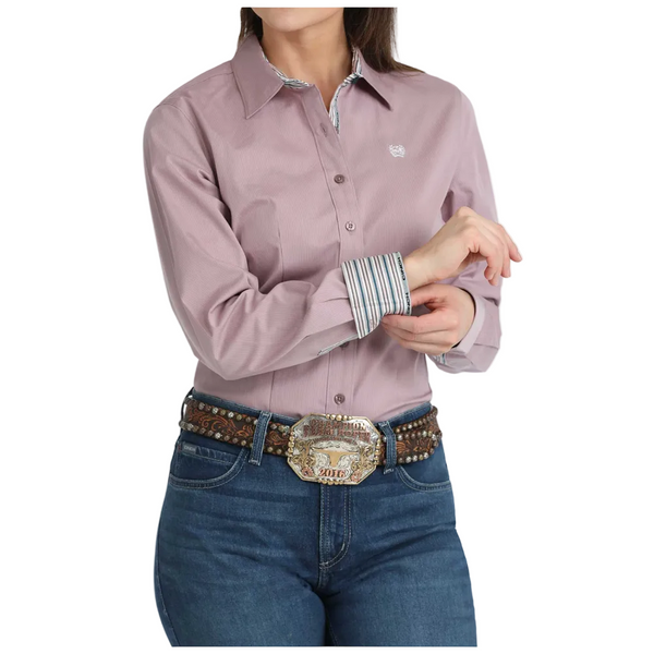 MSW9165084 Cinch Women's Long Sleeve Micro Striped Button Up Western Shirt - Lilac