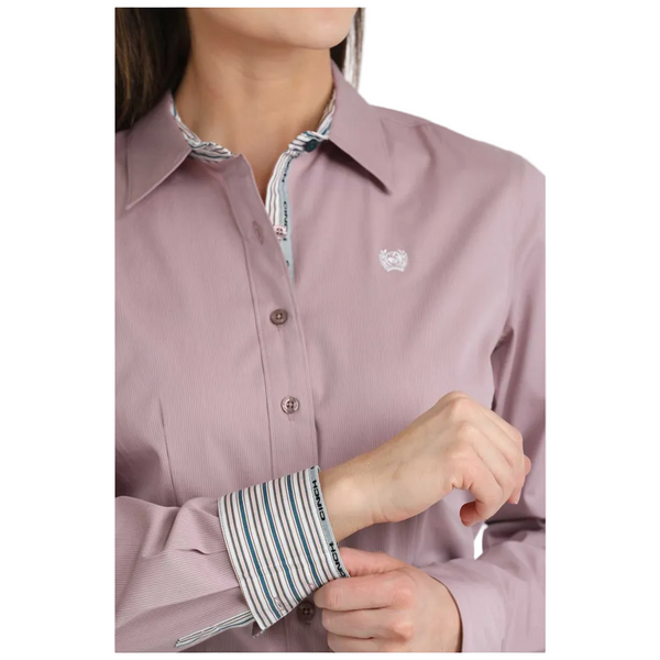 MSW9165084 Cinch Women's Long Sleeve Micro Striped Button Up Western Shirt - Lilac