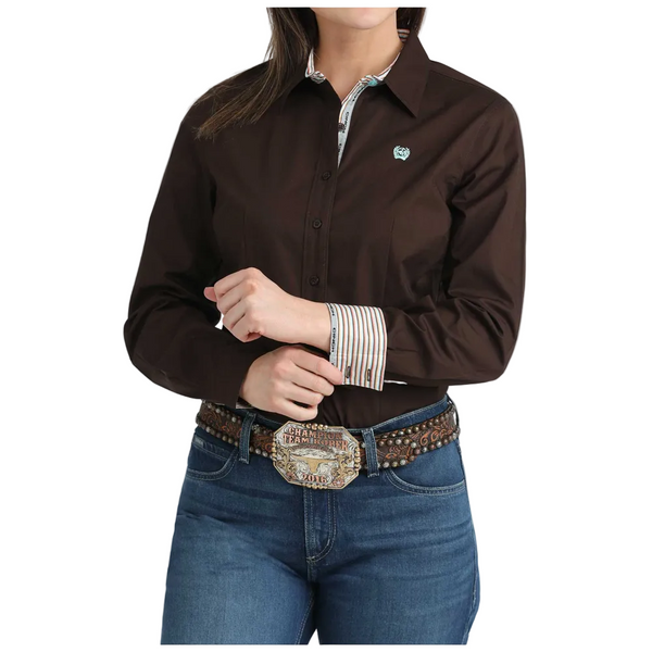 MSW9165086 Cinch Women's Long Sleeve Western Button Up Shirt - Solid Brown