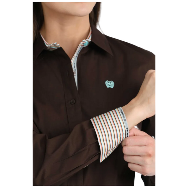 MSW9165086 Cinch Women's Long Sleeve Western Button Up Shirt - Solid Brown