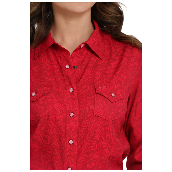 MSW9206003 Cinch Women's Floral Print Snap Front Long Sleeve Western Shirt - Pink