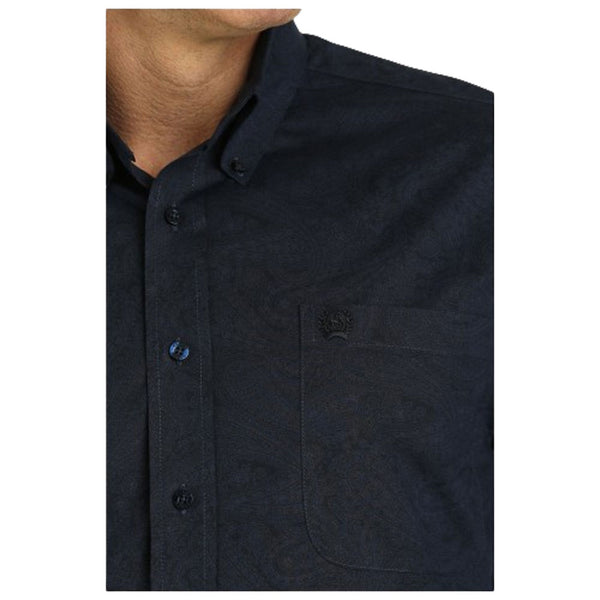 MTW1105774 Cinch Men's Long Sleeve Buttondown Shirt - Navy Paisley Print