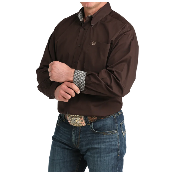 MTW1106065 Cinch Men's Solid Long Sleeve Button Down Western Shirt - Brown