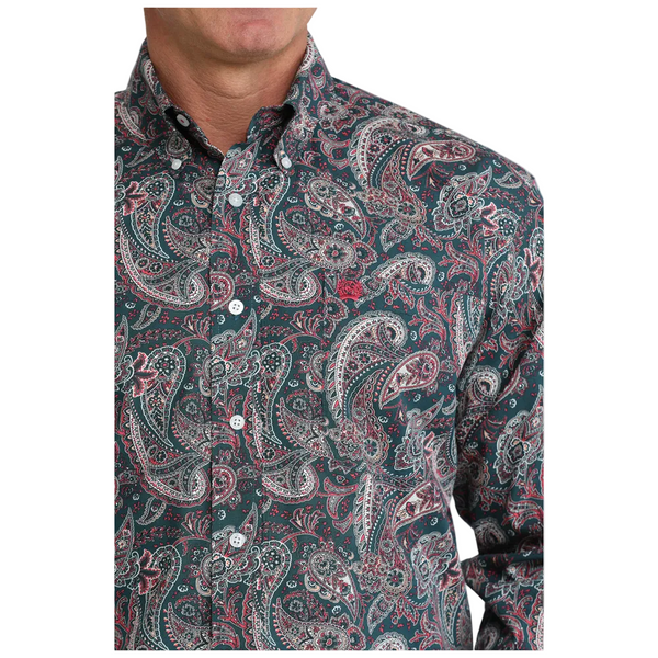 MTW1106101 Cinch Men's Long Sleeve Button Down Western Shirt - Teal Paisley