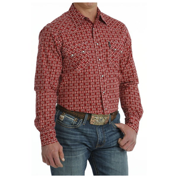 MTW1301073 Cinch Men's Modern Fit Long Sleeve Snap Shirt - Red Print