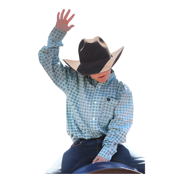 MTW7060383 Cinch Boys' Long Sleeve Button down Western Shirt - Turquoise Print