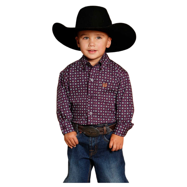 MTW7060390 Cinch Boys' Long Sleeve Button Down Western Shirt - Purple Print