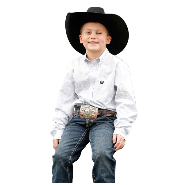 MTW7060393 Cinch Boys Long Sleeve Button-down Western Shirt - White Paisley
