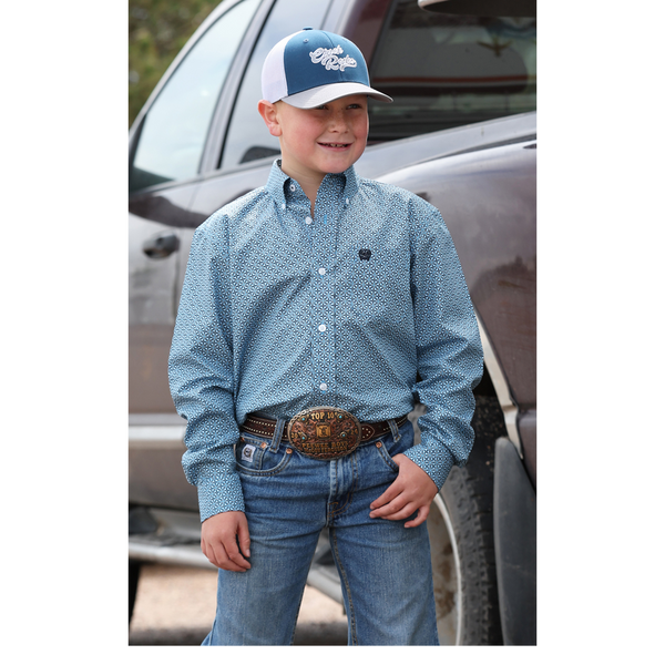 MTW7060417 Cinch Boys' Long Sleeve Button Down Western Shirt - Blue