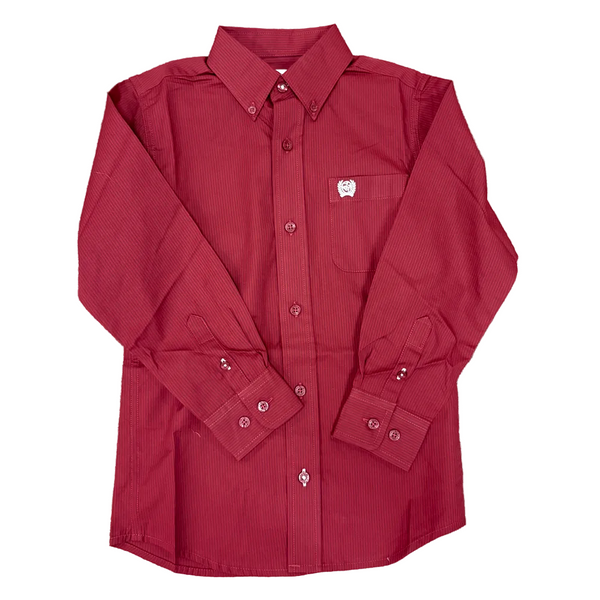 MTW7060426 Cinch Boys' Long Sleeve Western Button-down Shirt - Burgundy Stripe