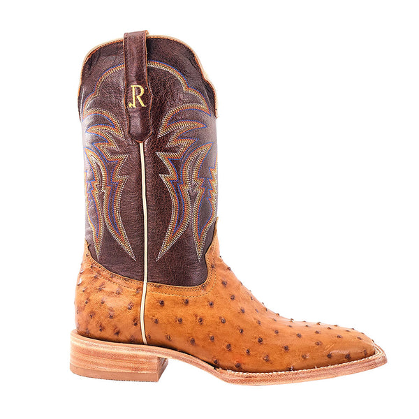 RW4506-2 R. Watson Men's Antique Saddle Bruciato Full Quill Ostrich Square Toe Cowboy Boot