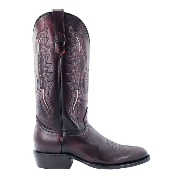 RW7008-3 R. Watson Men's Black Cherry Brush Off Round Toe Cowboy Boot
