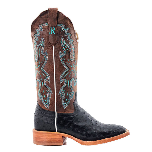 RWL4300-2 R. Watson Women's Black Full Quill Ostrich Wide Square Toe Cowboy Boot
