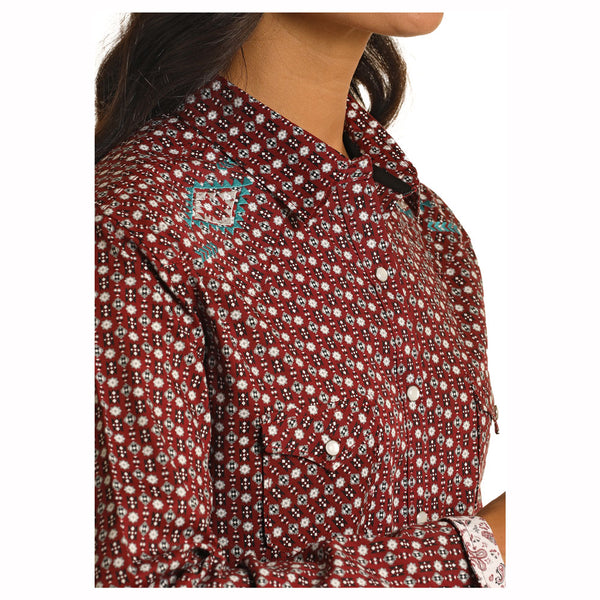 RWN2S03840 Panhandle Women's Long Sleeve Western Snap Shirt - Maroon