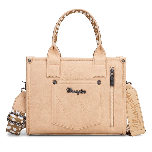 WG-HB-102-8120S-Tan Wrangler Leopard Print Concealed Carry Tote / Crossbody Purse - Tan