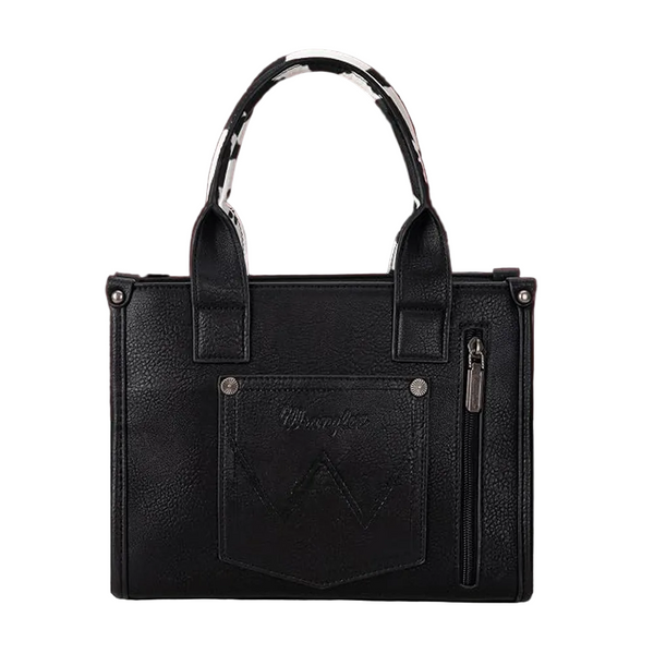 WG102-8120S-BK Wrangler Cow Print Concealed Carry Tote Crossbody Bag - Black