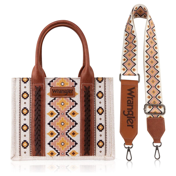 WG2202-8120SCF Wrangler Southwestern Pattern Dual Sided Print Tote Crossbody Bag - Coffee