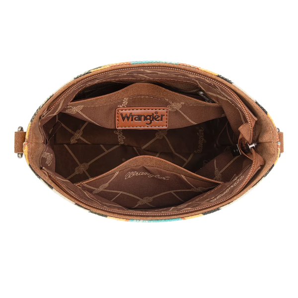 WG221-8360GN Wrangler Aztec Distressed Print Dual Sided Print Crossbody - Green
