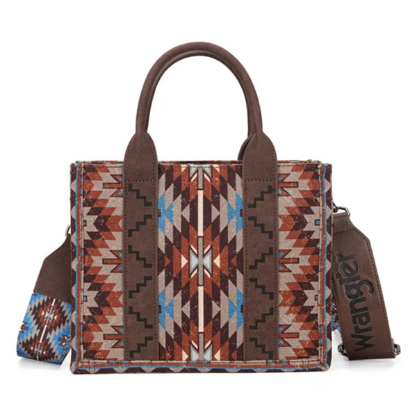 WG2213-8120SCF Wrangler Southwestern Pattern Dual Sided Print Tote Crossbody Bag - Coffee