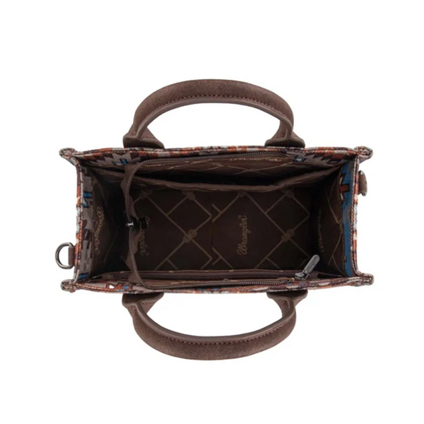 WG2213-8120SCF Wrangler Southwestern Pattern Dual Sided Print Tote Crossbody Bag - Coffee