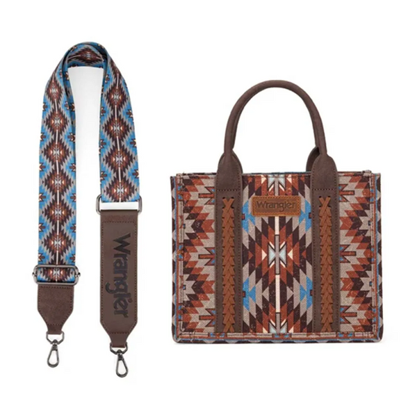 WG2213-8120SCF Wrangler Southwestern Pattern Dual Sided Print Tote Crossbody Bag - Coffee
