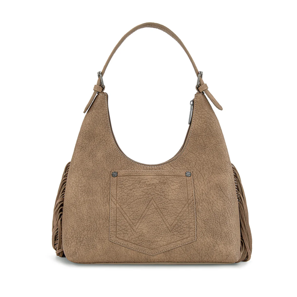 WG265-3027KH Wrangler Fringe Floral Tooled Hobo Bag - Khaki
