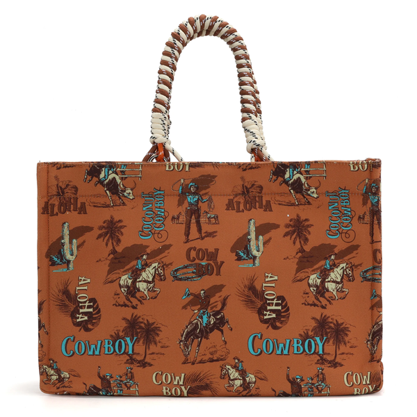 WG284D-8119 Wrangler Cowboy Dual Sided Print Canvas Wide Tote - Brown