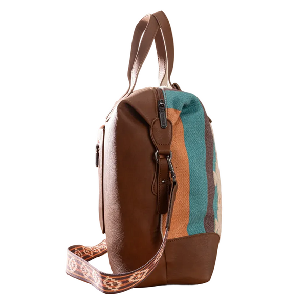 WG313-5110BR Wrangler Sherpa Aztec Canvas Duffle Bag - Brown