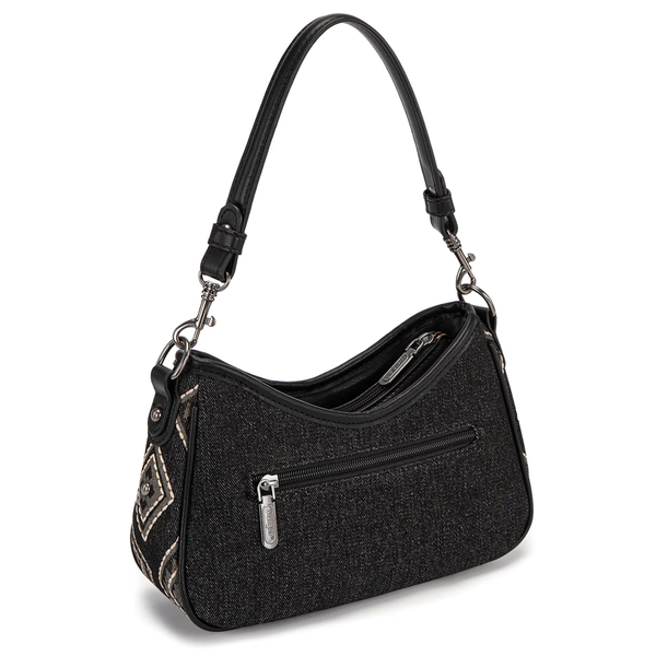 WG435-8182BK Wrangler Aztec Studded Denim Shoulder Bag with Mini Pouch - Black