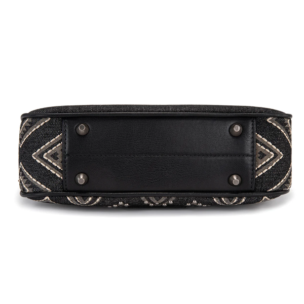 WG435-8182BK Wrangler Aztec Studded Denim Shoulder Bag with Mini Pouch - Black