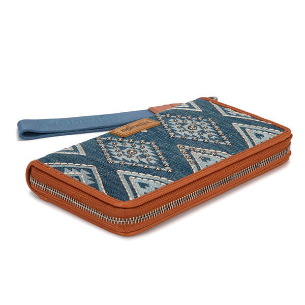 WG435-W006JN Wrangler Aztec Studded Wallet Wristlet - Jean