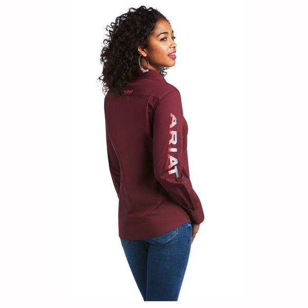 10039458 Ariat Women's Team Kirby Long Sleeve Stretch Shirt - Zinfandel