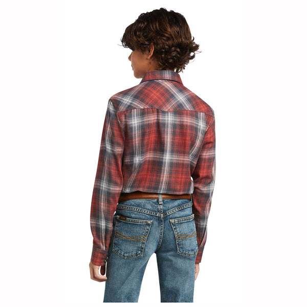 10039518 Ariat Boy's Haddison Long Sleeve Retro Snap Shirt - Marsala