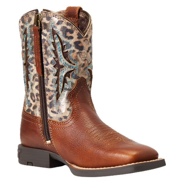 10040260 Ariat Children's Koel Venttek Square Toe Western Boot - Spiced Cider / Metallic Leopard