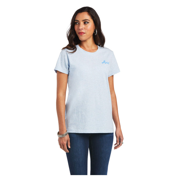 10040578 Ariat Women's Real Flag Waver Short Sleeve Tee- Halogen Blue