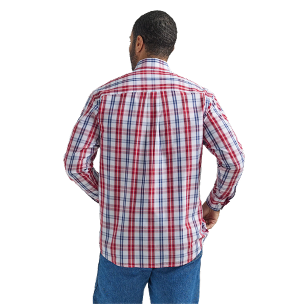 112324792 Wrangler Men's Relaxed Fit Button Down Long Sleeve Shirt- Blue Red Plaid